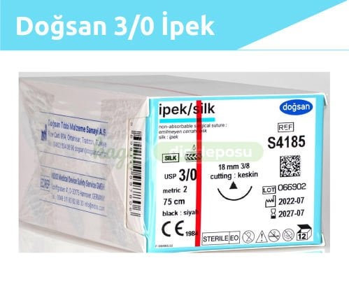 İpek 3/0 18 3/8 Keskin (Δ) 75cm İpek Emilemeyen Sütür 12 Ad./Pkt
