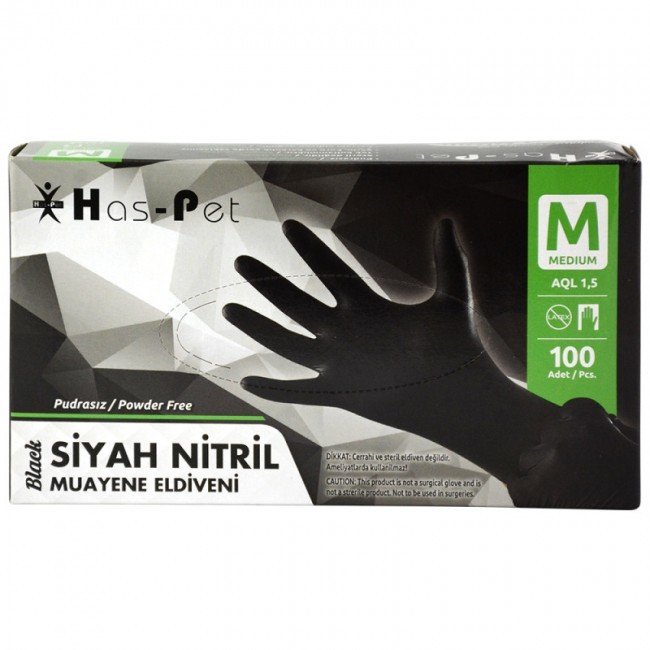 Haspet Siyah Nitril Muayene Eldiveni Pudrasız