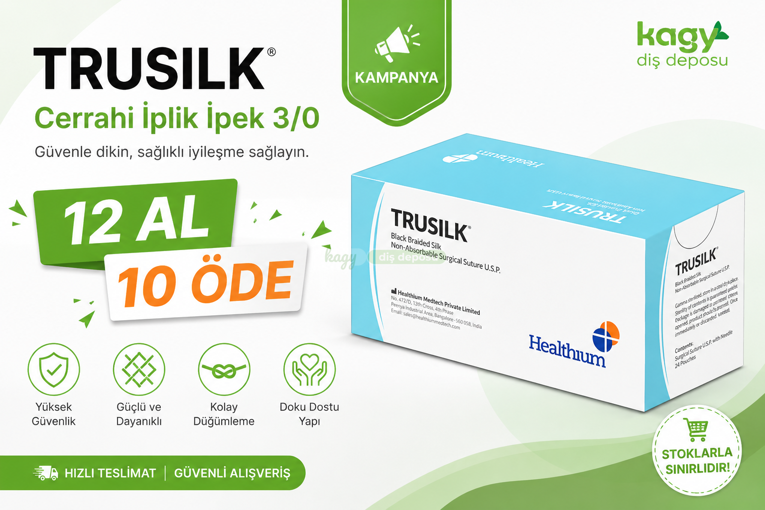 TRUSİLK İPEK SÜTÜR 3/0 (Steril Emilemeyen Cerrahi Sütür)