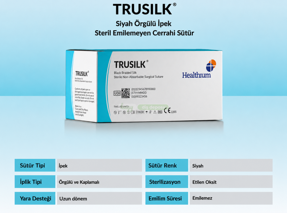 TRUSİLK İPEK SÜTÜR 3/0 (Steril Emilemeyen Cerrahi Sütür)