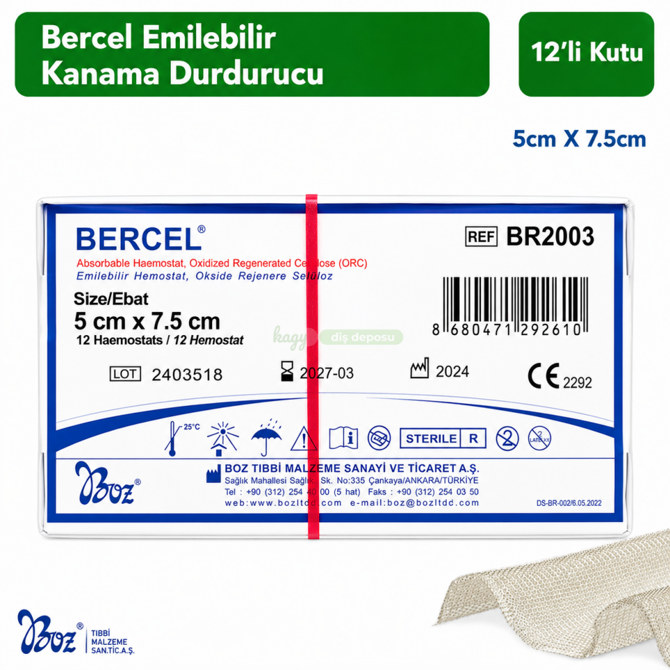 Bercel Kanama Durdurucu Hemostatik Bez (Bercel Emilebilir Kanama Durdurucu)