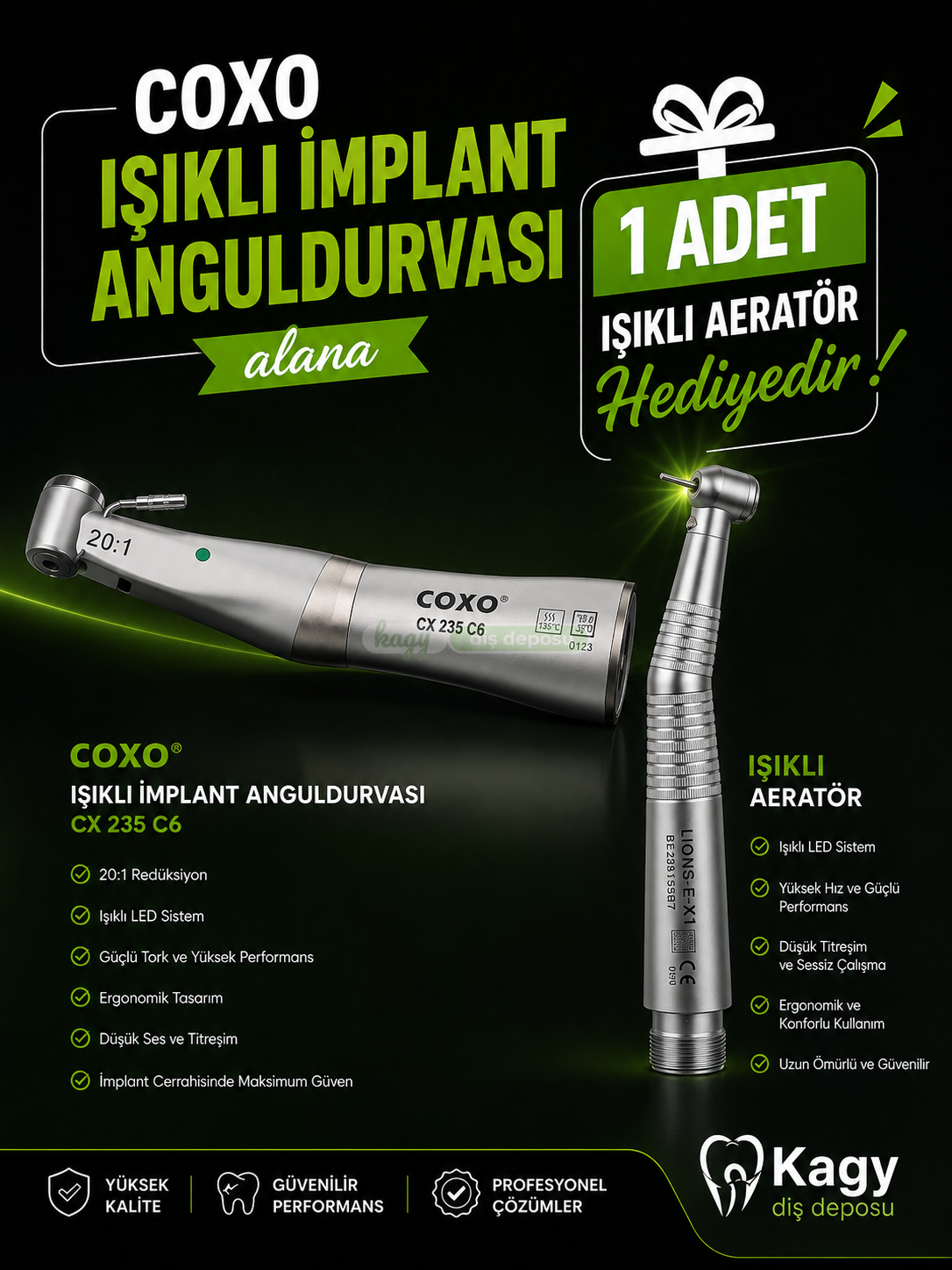 COXO CERRAHİ İMPLANT ANGULDURVASI 20:1 (YEŞİL KUŞAK)
